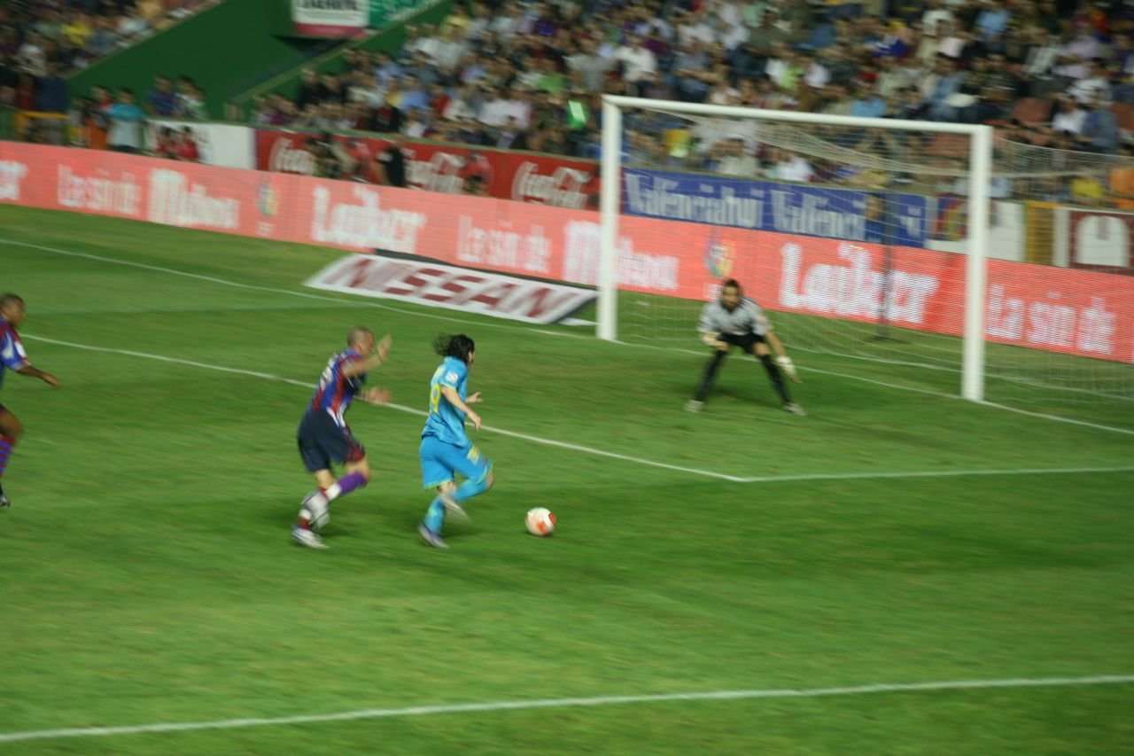 Lionel Messi breaking clear during a La Liga match for Barcelona against Levante, 2007