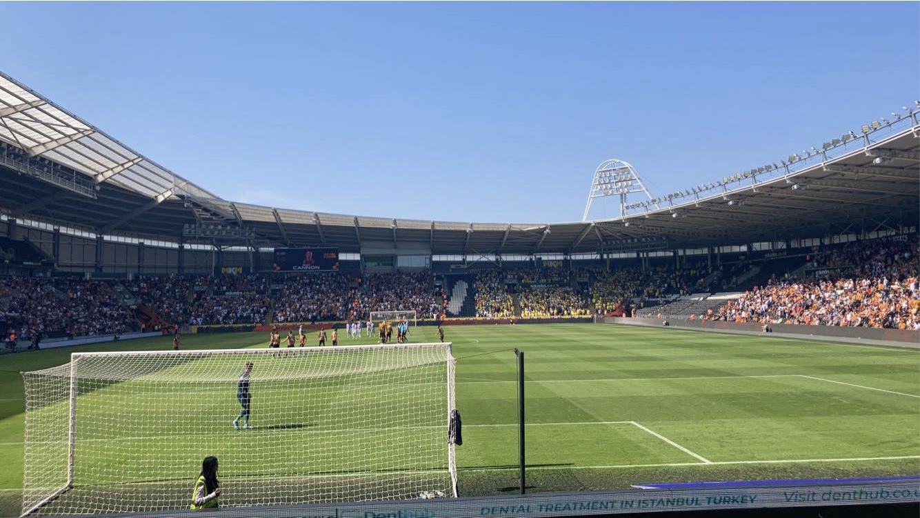 The north stand of the MKM Stadium, home of Hull City