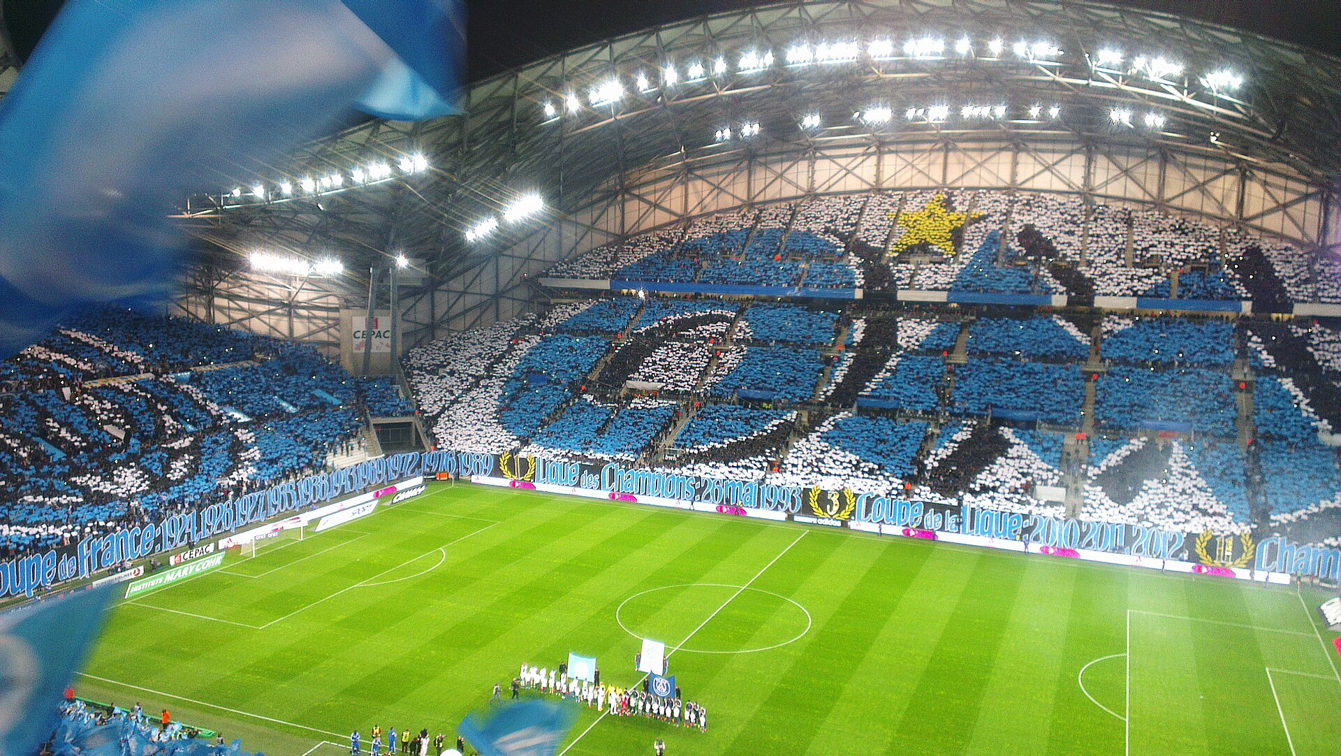 The Stade Vélodrome in Marseille, full for a Ligue 1 night