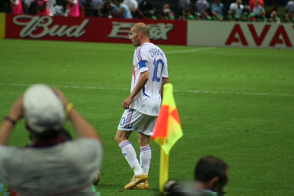 Zinedine Zidane in France's white shirt, number 10 and captain's armband, during the 2006 World Cup final in Berlin